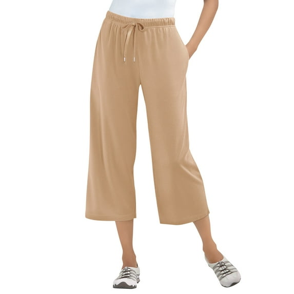 Woman Within Plus Size Sport-Knit Pull-On Capri Pants