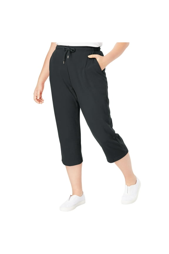 Plus Size Sport-Knit Pull-On Capri Pants