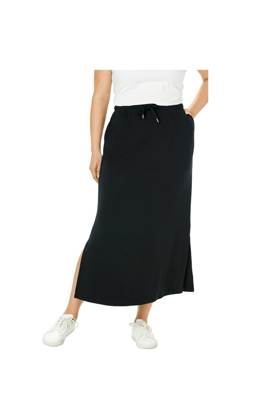 Plus Size Petite Sport Knit Side-Slit Skirt