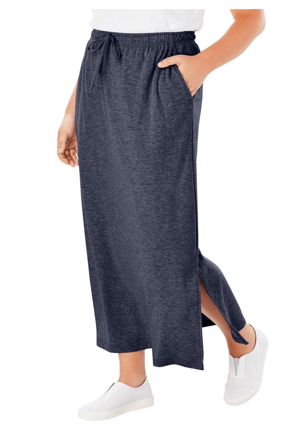 Plus Size Sport Knit Side-Slit Skirt