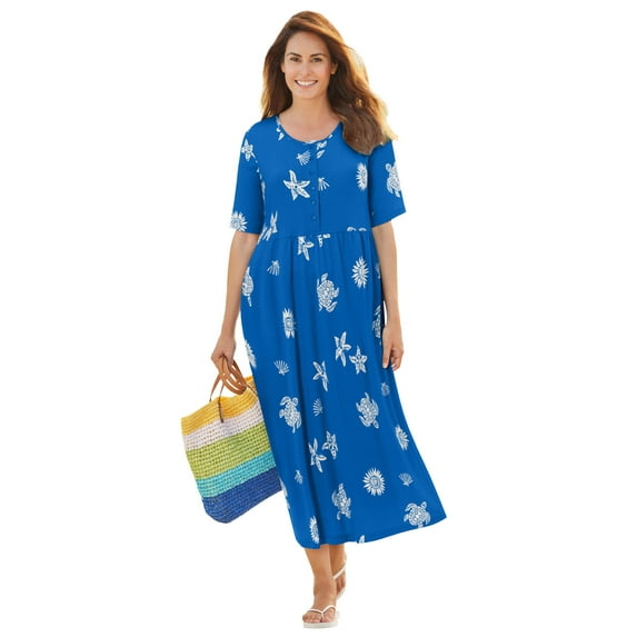 Woman Within Plus Size Stamped Empire Waist Dress