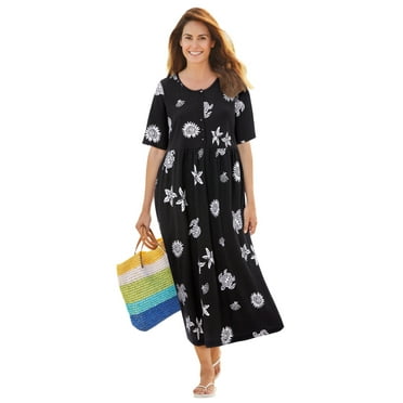 Woman Within Plus Size Stamped Empire Waist Dress