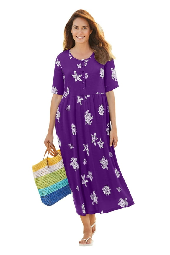 Plus Size Stamped Empire Waist Dress