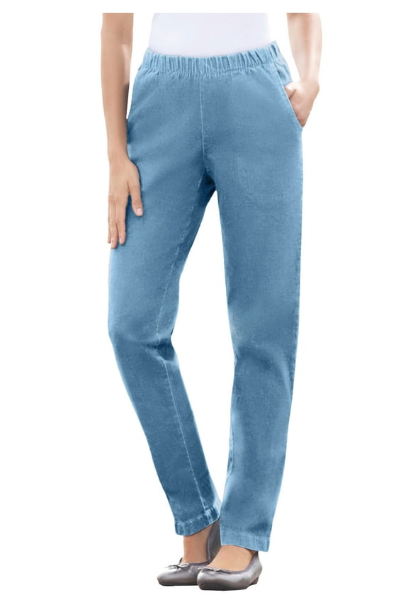 Plus Size Straight Leg Elastic Waist Stretch Fineline Denim Jean (Petite & Tall Available)