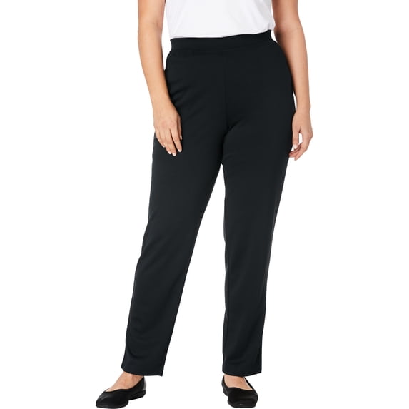 Woman Within Plus Size Straight-Leg Stretch Ponte-Knit Pull-On Pants