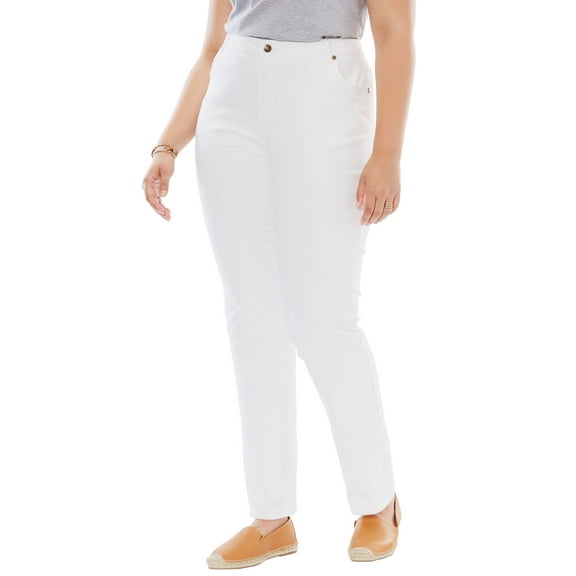 Woman Within Plus Size Straight-Leg Stretch Denim Five-Pocket Jeans