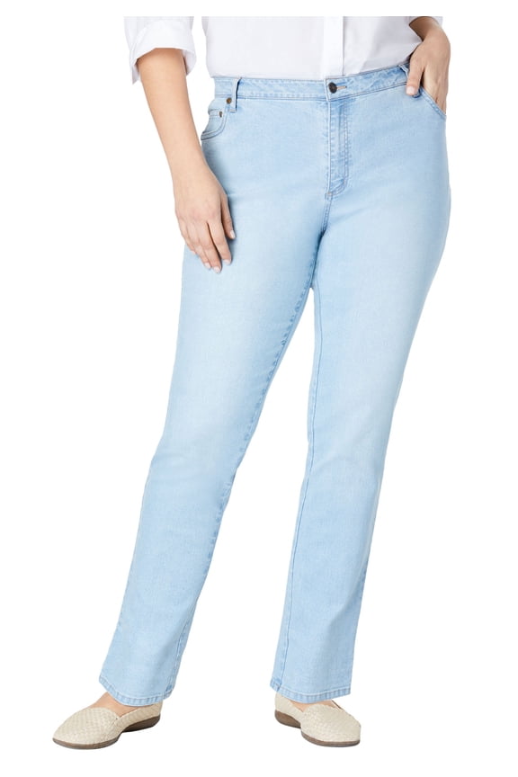 Plus Size Stretch Denim 5-Pocket Straight-Leg Jeans