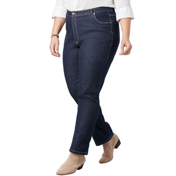 Woman Within Plus Size Straight-Leg Stretch Denim Five-Pocket Jeans