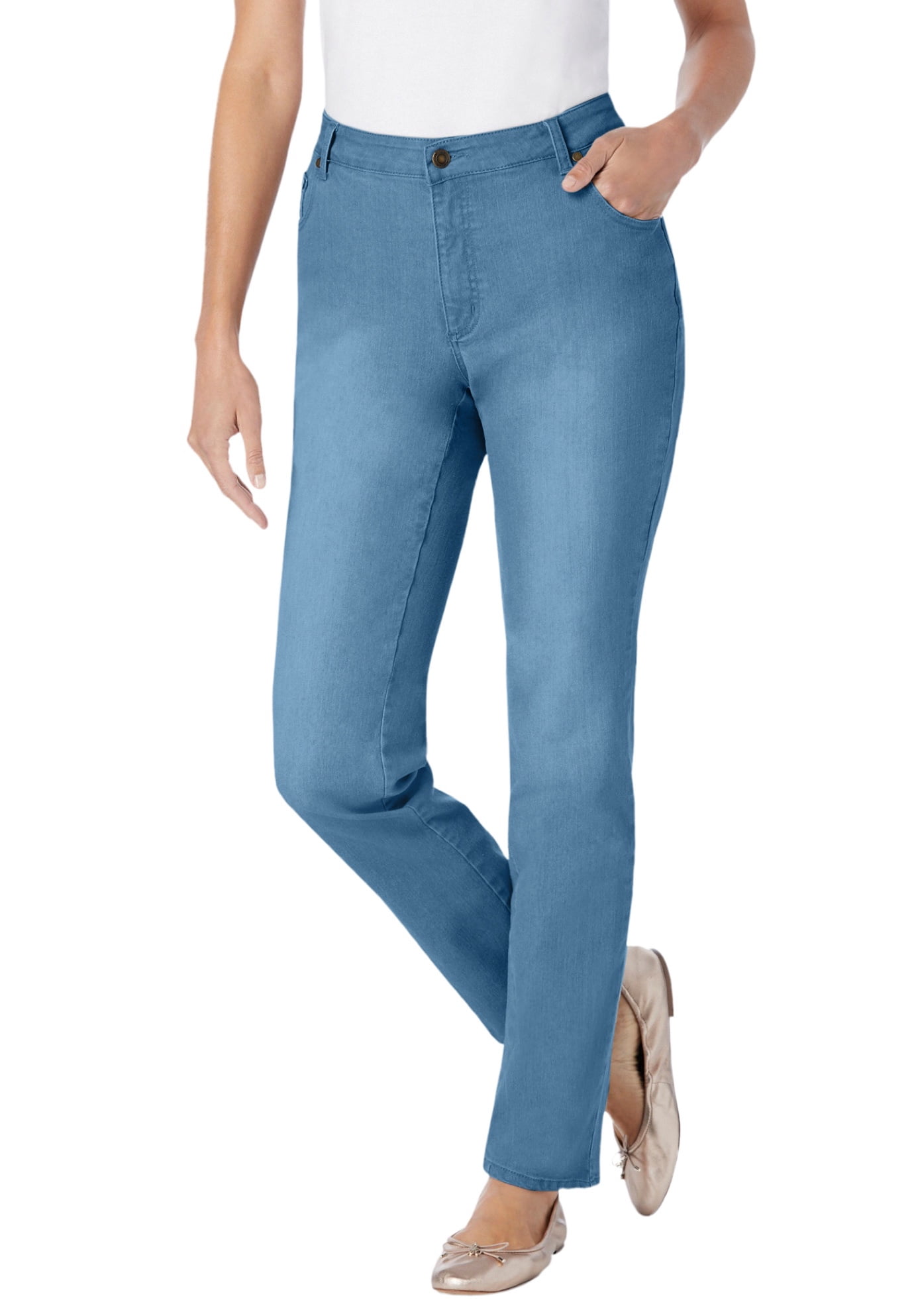 Woman Within Plus Size Straight-Leg Stretch Denim Jean - Walmart.com
