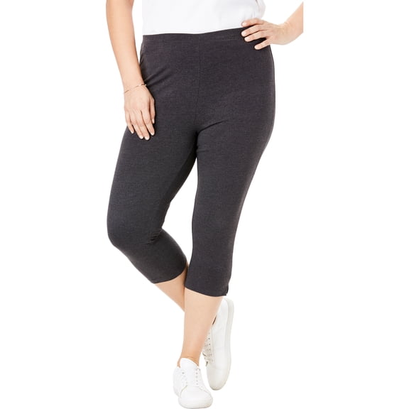 Woman Within Plus Size Capri Pull-On Stretch Knit Cotton Spandex Leggings