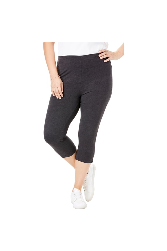 Plus Size Petite Capri Pull-On Stretch Knit Cotton Spandex Leggings