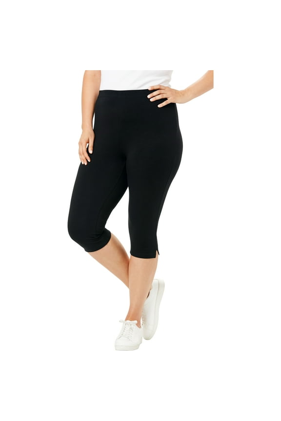 Plus Size Stretch-Cotton Knit Pull-On Capri Leggings