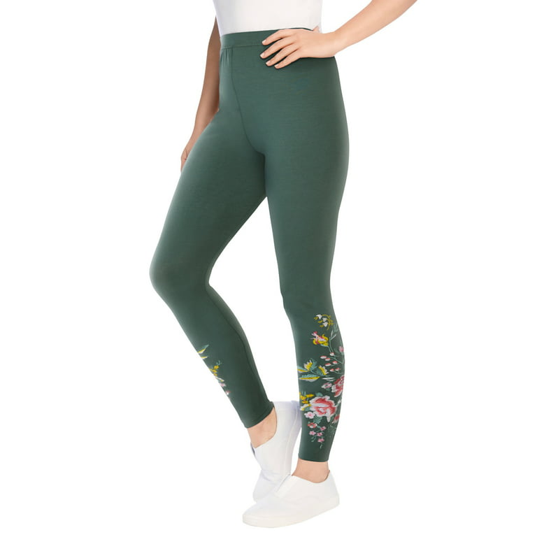 Woman Within Women's Plus Size Stretch Cotton Embroidered Legging Legging