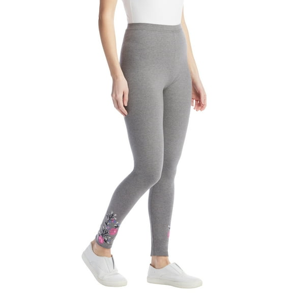 Woman Within Plus Size Stretch-Cotton Knit Pull-On Embroidered Leggings