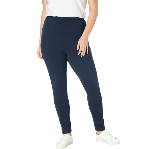 Woman Within Plus Size Stretch-Cotton Knit Pull-On Leggings