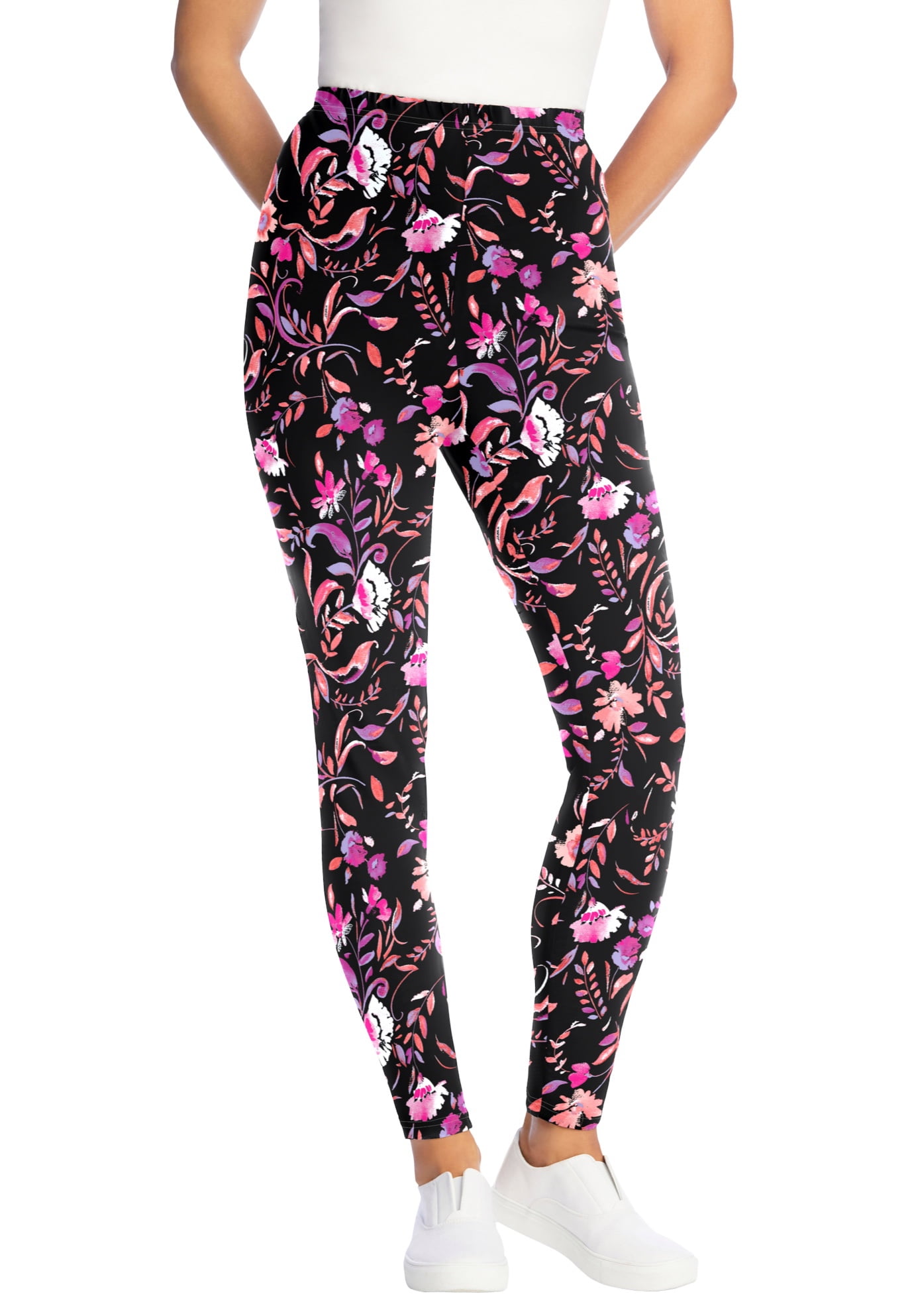 Plus Size Tall Stretch-Cotton Knit Pull-On Printed Leggings