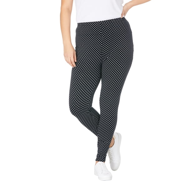 Woman Within Plus Size Tall Stretch-Cotton Knit Pull-On Printed Leggings