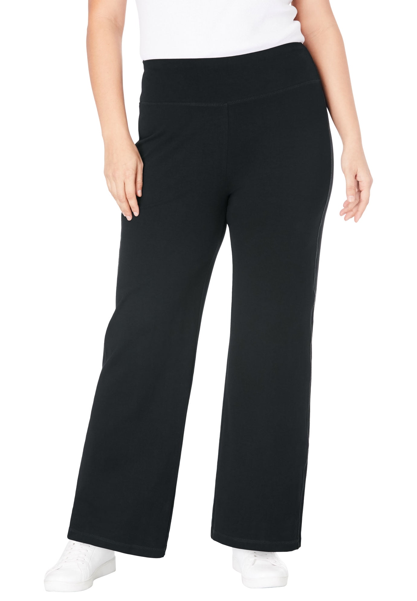 Plus Size Stretch-Cotton Knit Pull-On Wide-Leg Leggings