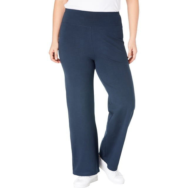 Woman Within Plus Size Tall Stretch-Cotton Knit Pull-On Wide-Leg Leggings