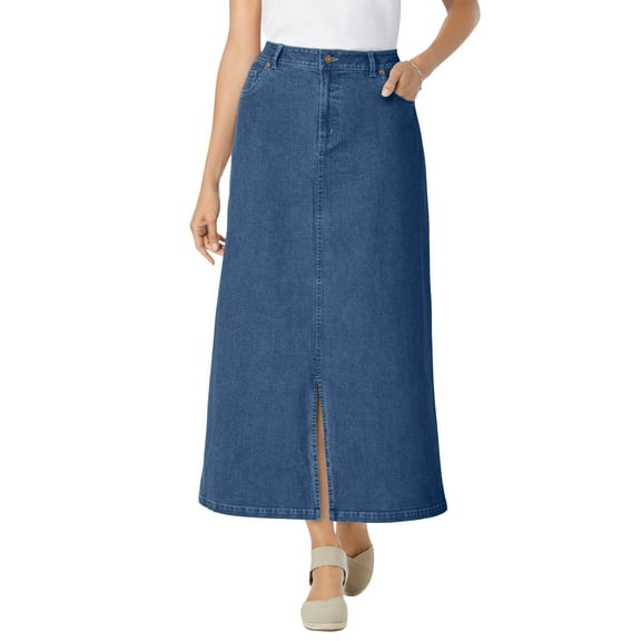 Woman Within Plus Size Stretch Denim Front-Slit Skirt