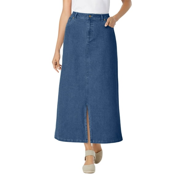 Woman Within Plus Size Stretch Denim Front-Slit Skirt
