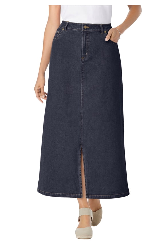 Plus Size Stretch Denim Front-Slit Skirt
