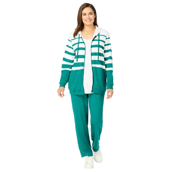 Woman Within Plus Size Striped Full Zip Jacket Set
