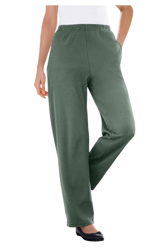 Plus Size 7-Day Knit Ribbed Straight-Leg Pull-On Pants