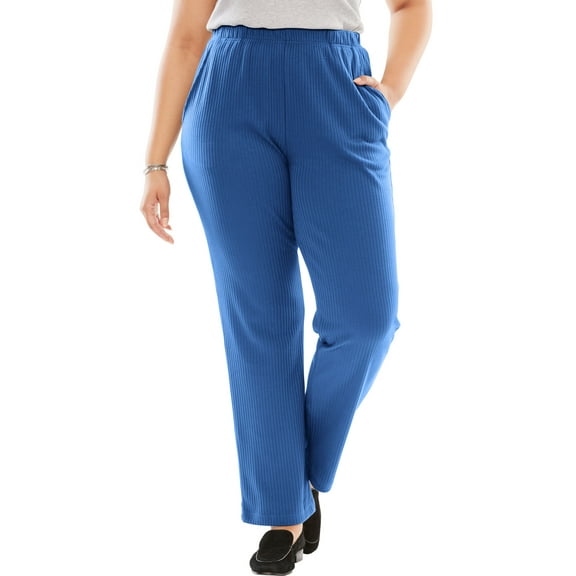 Woman Within Plus Size Tall 7-Day Knit Ribbed Straight-Leg Pull-On Pants