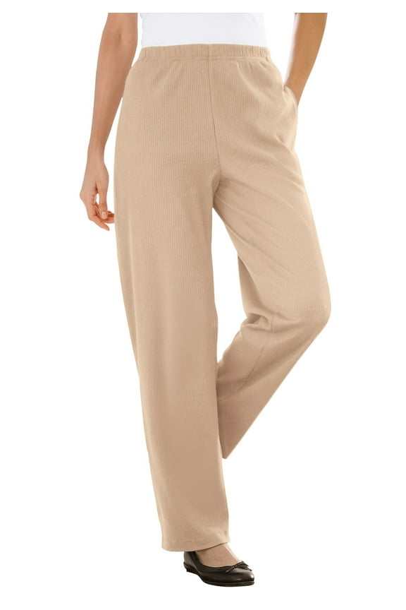 Plus Size 7-Day Knit Ribbed Straight-Leg Pull-On Pants