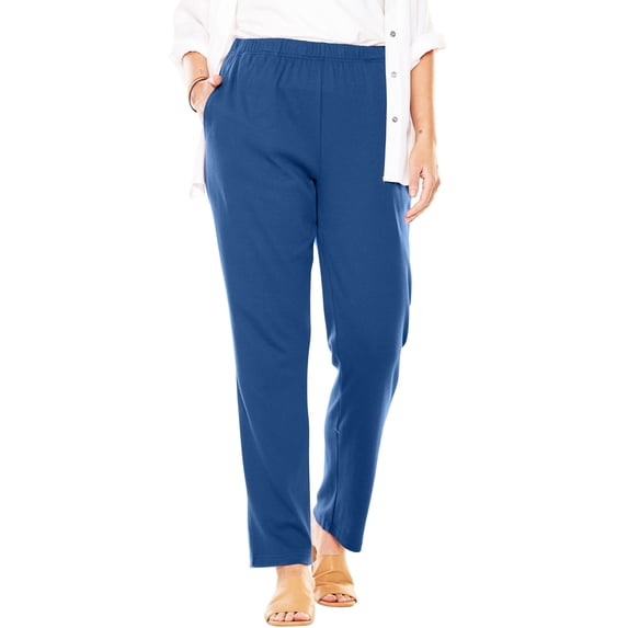 Woman Within Plus Size Tall 7-Day Straight-Leg Elastic-Waist Stretchy Knit Pant