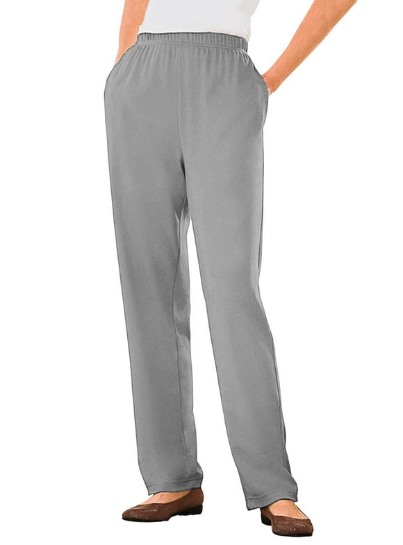 Plus Size 7-Day Knit Straight Leg Pant Stretch Elastic Waist (Petite & Tall Available)