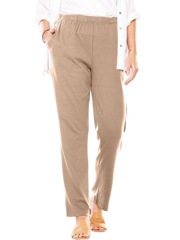 Plus Size 7-Day Straight-Leg Elastic-Waist Stretchy Knit Pant