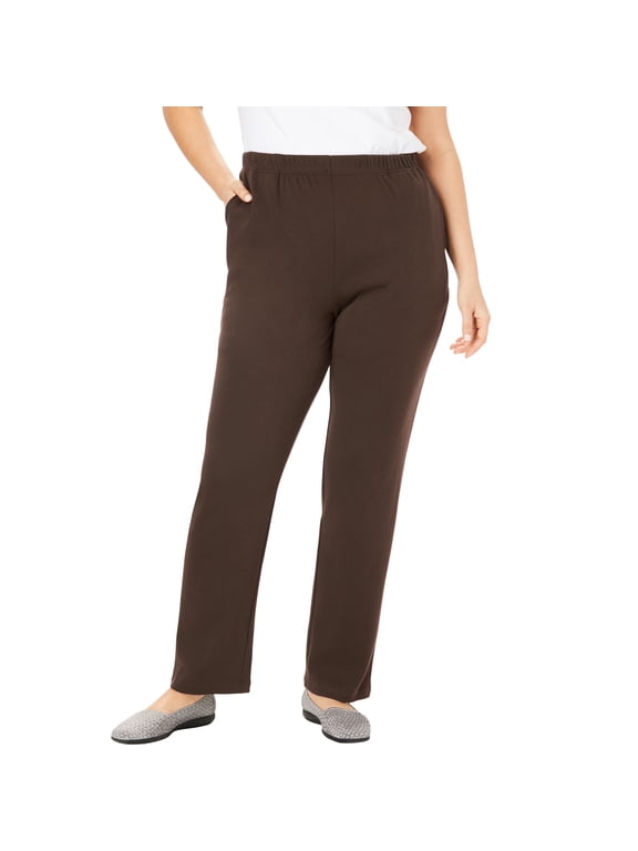 Plus Size 7-Day Straight-Leg Elastic-Waist Stretchy Knit Pant