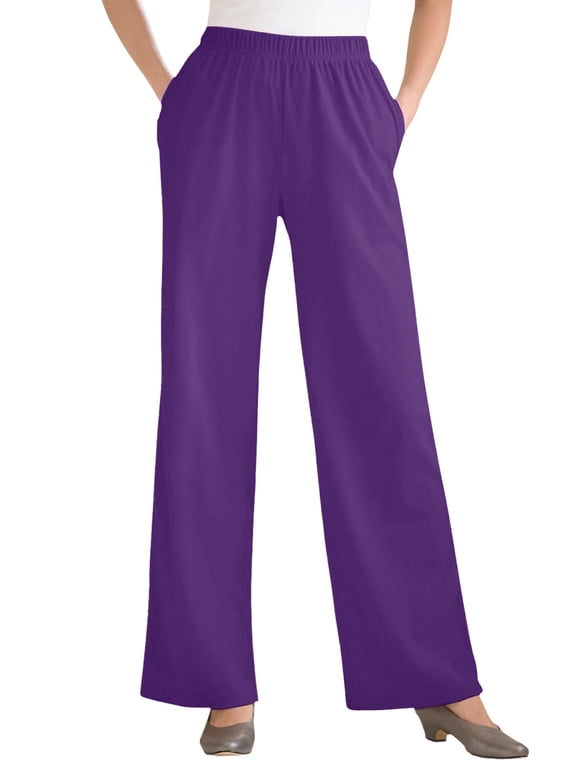 Plus Size 7-Day Wide-Leg Elastic-Waist Stretchy Knit Pant