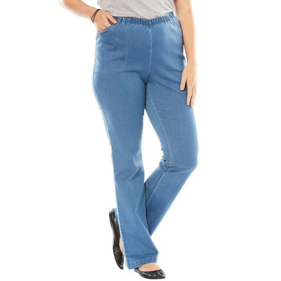 Woman Within Plus Size Tall Fineline Stretch Denim Pull-On Bootcut Jeans
