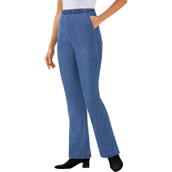 Woman Within Plus Size Tall Fineline Stretch Denim Pull-On Bootcut Jeans