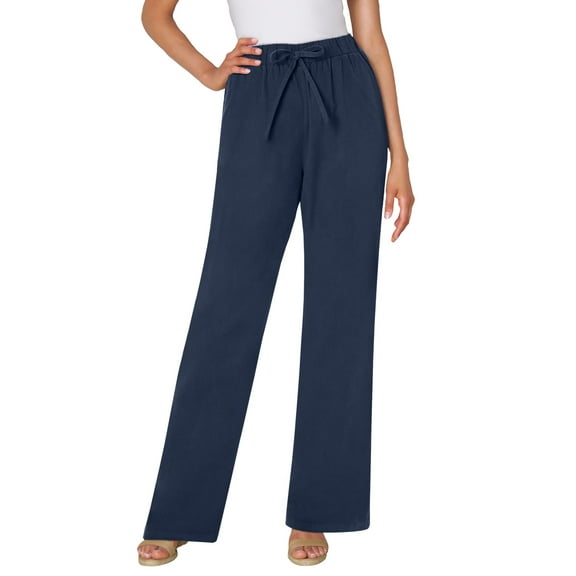 Woman Within Plus Size Tall Wide-Leg Drawstring Denim Pants
