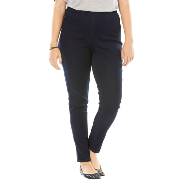 Woman Within Plus Size Tall Pull-On Elastic-Waist Stretch Fineline Denim Jeans