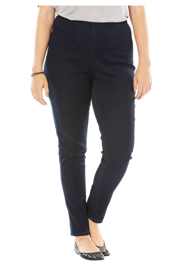Plus Size Tall Pull-On Elastic-Waist Stretch Fineline Denim Jeans