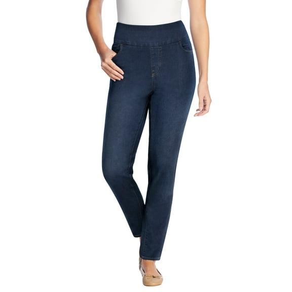 Woman Within Plus Size Tall Slim-Leg Pull-On Gap-Free Stretch-Denim Jeans