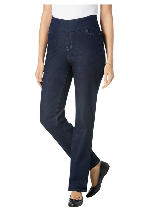 Plus Size Tall Flex Pull-On Straight-Leg Gap-Free Stretch Denim Jeans