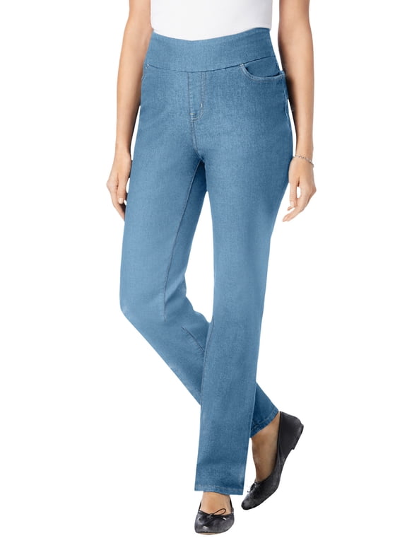 Plus Size Tall Smooth Waist Pull-On Flex Fit Straight-Leg Stretch Denim Jeans