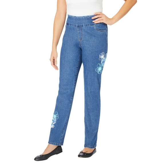 Woman Within Women's Plus Size Tall Flex-Fit Pull-On Straight-Leg Denim Jean