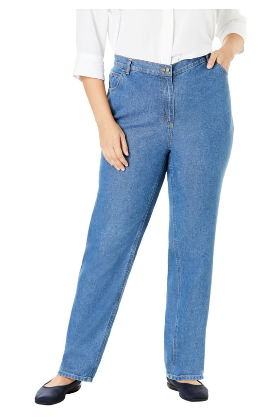 Plus Size Tall Perfect Back-Elastic Gap-Free Straight-Leg Cotton Jeans
