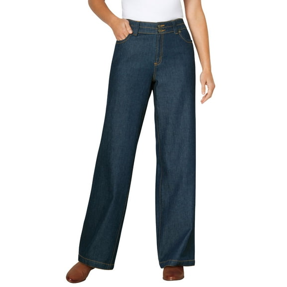 Woman Within Plus Size Tall Perfect Wide-Leg All-Cotton Denim Five-Pocket Jeans