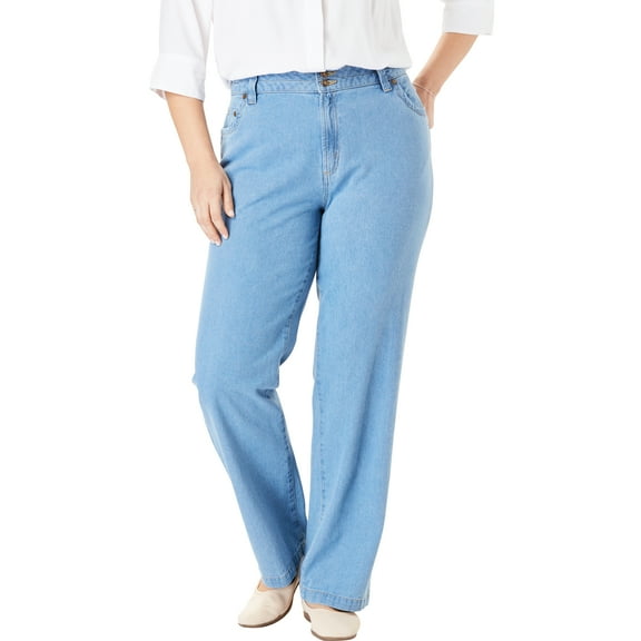 Woman Within Plus Size Tall Perfect Wide-Leg All-Cotton Denim Five-Pocket Jeans