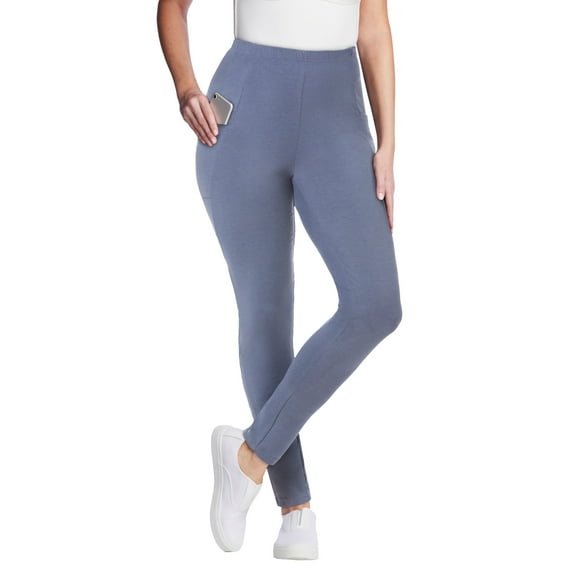 Woman Within Plus Size Tall Stretch-Cotton Knit Pull-On Pocket Leggings