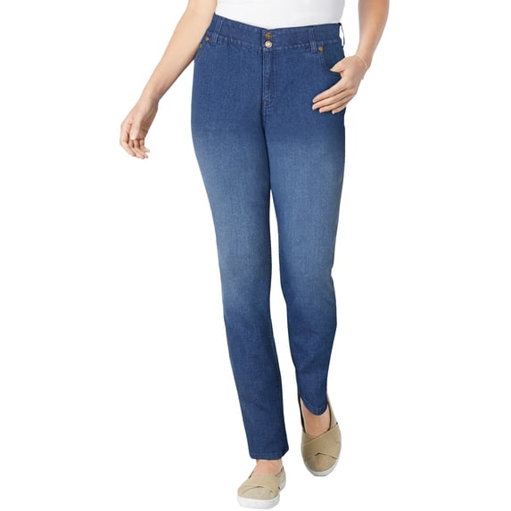 Woman Within Plus Size Tall Stretch Built-In Slimming Panel Straight Leg Jeans