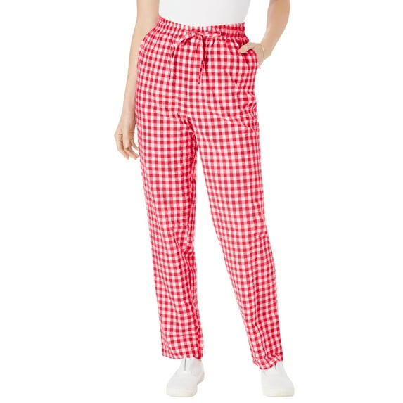 Woman Within Plus Size Tall Seersucker Pull-On Elastic-Waist Pants